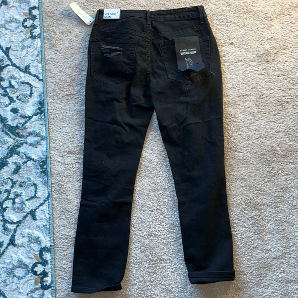 Almost Famous vintage mom destroyed crop jeans black size 3. NWT